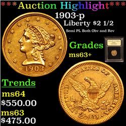 ***Auction Highlight*** 1903-p Gold Liberty Quarter Eagle 2.5 Graded Select+ Unc By USCG (fc)