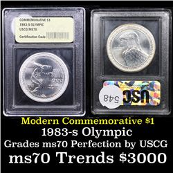 1983-s Olympics Modern Commem Dollar 1 Graded ms70, Perfection By USCG