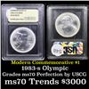 Image 1 : 1983-s Olympics Modern Commem Dollar 1 Graded ms70, Perfection By USCG