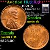 Image 1 : ***Auction Highlight*** 1921-p Lincoln Cent 1c Graded GEM+ Unc RB By USCG (fc)