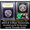 Image 1 : 2013-d 5-Star Generals Arnold & Bradley Modern Commem Half Dollar 50c Graded ms70, Perfection By USC