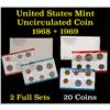 Image 1 : 1968 & 1969 United States Mint Uncurculated Coin Sets In Original Government Packaging 20 coins