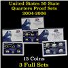 Image 1 : Group of 3 United State Proof Quarter Sets 2004-2006 15 coins