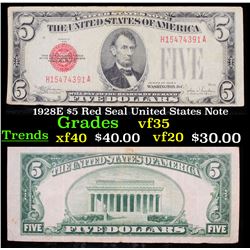 1928E $5 Red Seal United States Note Grades vf++