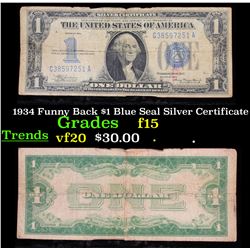 1934 Funny Back $1 Blue Seal Silver Certificate Grades f+