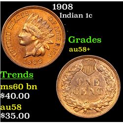 1908 Indian Cent 1c Grades Choice AU/BU Slider+