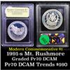 Image 1 : Proof 1991-S Mount Rushmore Modern Commem Dollar $1 Graded GEM++ Proof Deep Cameo By USCG