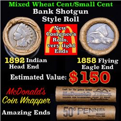 Mixed small cents 1c orig shotgun roll, 1858 Flying Eagle cent, 1892 Indian Cent other end, McDonald