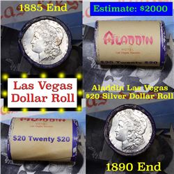 ***Auction Highlight*** Full Morgan/Peace Aladdin Hotel silver $1 roll $20, 1885 & 1890 end (fc)