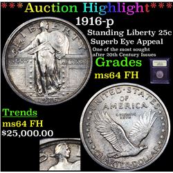 ***Auction Highlight*** 1916-p Standing Liberty Quarter 25c Graded Choice Unc FH By USCG (fc)