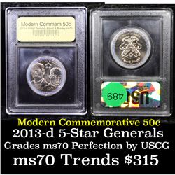 2013-d 5-Star Generals Arnold & Bradley Modern Commem Half Dollar 50c Graded ms70, Perfection By USC