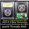 Image 1 : 2013-d 5-Star Generals Arnold & Bradley Modern Commem Half Dollar 50c Graded ms70, Perfection By USC