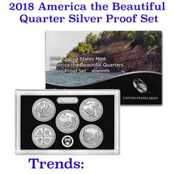 2018 United States America The Beautiful Silver Proof Quarters set 5 coins