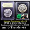 Image 1 : 1987-p Constitution Bicentennial Modern Commem Dollar $1 Graded ms70, Perfection By USCG