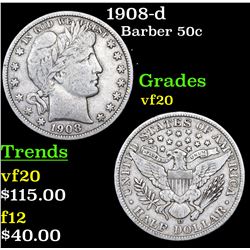 1908-d Barber Half Dollars 50c Grades vf, very fine