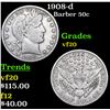 Image 1 : 1908-d Barber Half Dollars 50c Grades vf, very fine