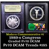 Image 1 : Proof 1989-S Congress Modern Commem Dollar $1 Graded GEM++ Proof Deep Cameo By USCG