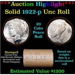 ***Auction Highlight*** 1922-p Uncirculated Peace Dollar Shotgun Roll