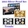 Image 1 : 2013 United States Mint Silver Proof Set - 14 pc set, about 1 1/2 ounces of pure silver