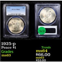 PCGS 1925-p Peace Dollar $1 Graded ms63 By PCGS