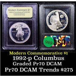 Proof 1992-P Columbus Modern Commem Dollar $1 Graded GEM++ Proof Deep Cameo By USCG