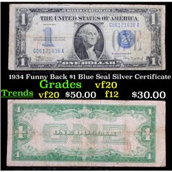 1934 Funny Back $1 Blue Seal Silver Certificate Grades vf, very fine