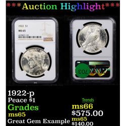 ***Auction Highlight*** NGC 1922-p Peace Dollar $1 Graded ms65 By NGC (fc)