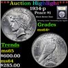 Image 1 : ***Auction Highlight*** 1934-p Peace Dollar 1 Graded Choice+ Unc By USCG (fc)