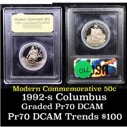 Proof 1992-S Columbus Modern Commem Half Dollar 50c Graded GEM++ Proof Deep Cameo By USCG