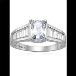 Decadence Sterling Silver 6x8mm Emerald Cut Eng Ring w Graduated Baguette Band Size 8