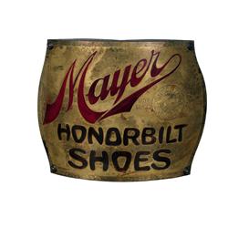 "Mayer Shoes" tin die-cut corner sign