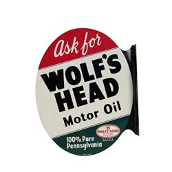 "Wolf's Head" motor oil,tin die cut 2-s