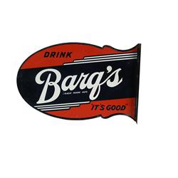 "Barq's" die cut tin 2-sided flange sig