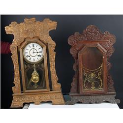 Lot of 2 Early Clock Items  Oak Mantle 