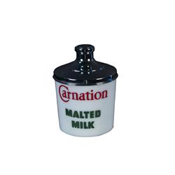 "Carnation" Milk Glass Malted Milk Cont