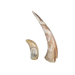 Lot of 2, Decorated / Carved Walrus Tus