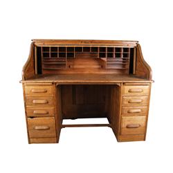 Large Oak Roll-Top Desk  Tall "S" Roll