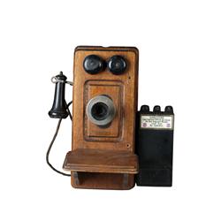 Oak Wall Telephone w Gray Pay Station