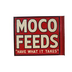 "Moco Feeds"  steel 2-sided flange sign