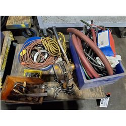 CONTENTS OF CART, CHAIN HOIST, EXTENSION CORDS, ASSORTED HOSES