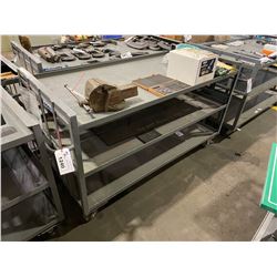 GREY METAL MOBILE 3 TIER 72"L X 33"W X38"H SHOP CART