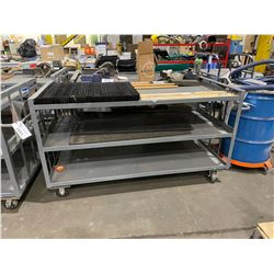 GREY METAL MOBILE 3 TIER 72"L X 33"W X38"H SHOP CART