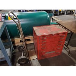 6 .DRAWER MECHANICS TOOL CHEST, AND 2 WHEEL DOLLY