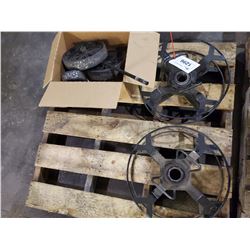 PALLET OF ASSORTED REELS, AND WHEELS