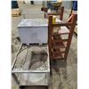 Image 1 : GREY MOBILE UTILITY CART AND 3 TIER WOODEN SHELF