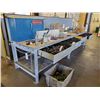 Image 1 : LARGE GREY WORKBENCH WITH 4 METAL DRAWERS, AND BACKBOARD 144"L X 36"W X 37"H