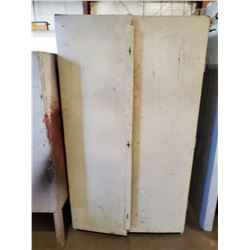 GREY METAL 2 DOOR HEAVY DUTY CABINET 53"L X 41"W X 72"H (INCLUDES CONTENTS)