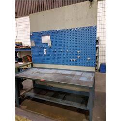 BLUE 2 TIER METAL WORKBENCH WITH BACKBOARD, AND PEGBOARD 72