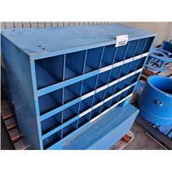 PALLET OF 4  BLUE VERTICAL METAL HARDWARE ORGANIZERS, AND CABINET