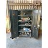 Image 2 : BLACK 2 DOOR METAL CABINET, 3 TIER METAL SHELF UNIT, AND WALL MOUNT CABINET